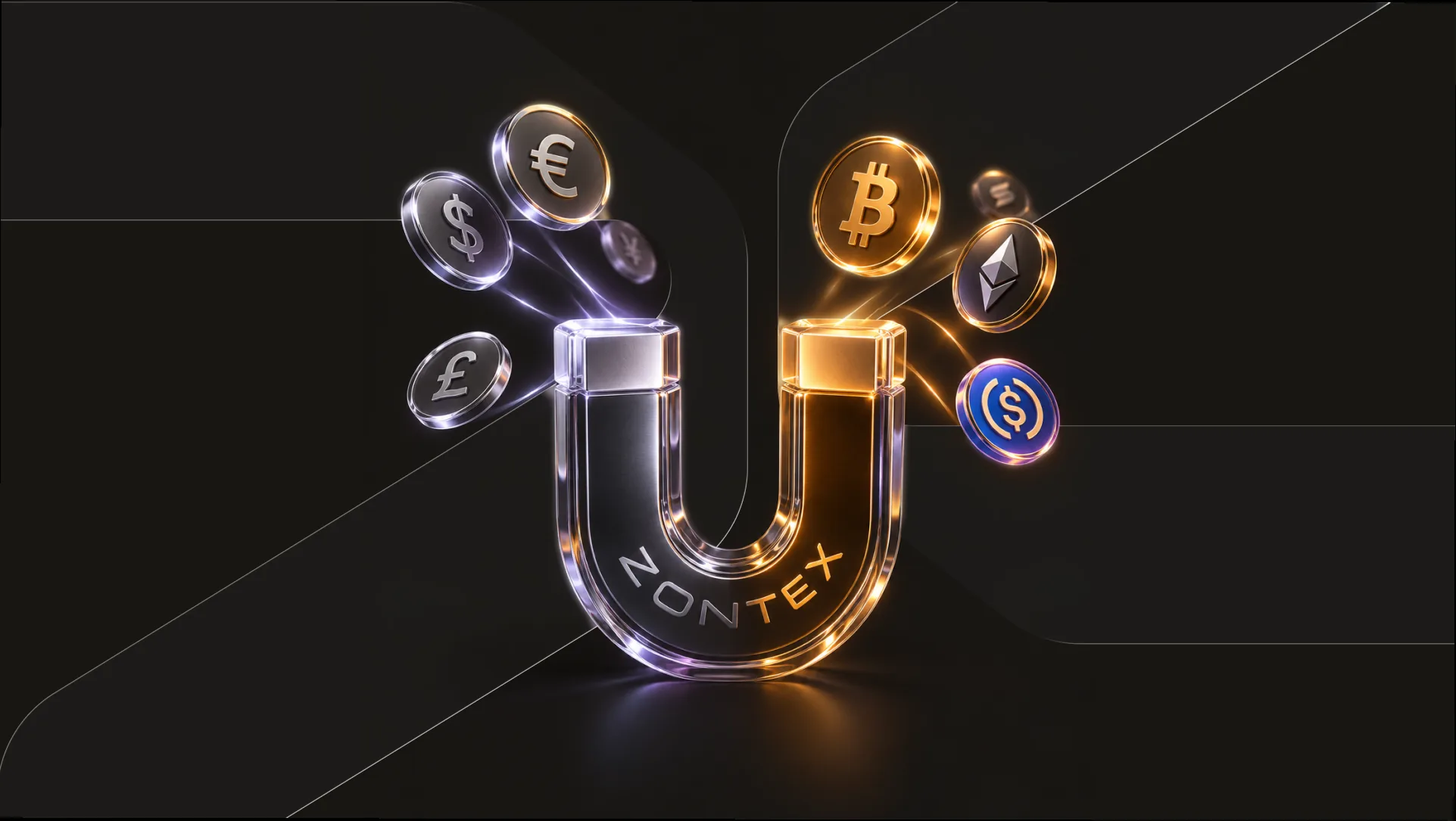 A Zontex magnet attracting fiat coins and crypto coins